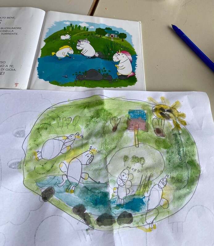 <h1>Sulle ali della fantasia</h1>
Disegno esplicativo del testo. 17/05/2023, Centro diurno Opera salute fanciullo